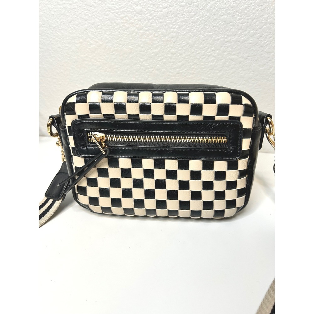 Universal Thread Woven Checker Camera Bag Black Cream - Picture 2 of 8